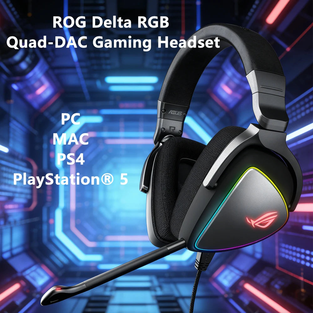Écouteurs de jeu ASUS Quad-DAC, audio haute résolution, suppression du bruit, écouteurs filaires 3,5 mm avec micro pour PC, téléphone, ordinateur portable