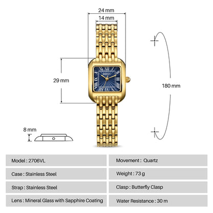 BERNY Gold Watch for Women Luxury Brand Square Ladies Quartz Watches New In Top Quality Fashion Elegant Business S/S Wristwatch