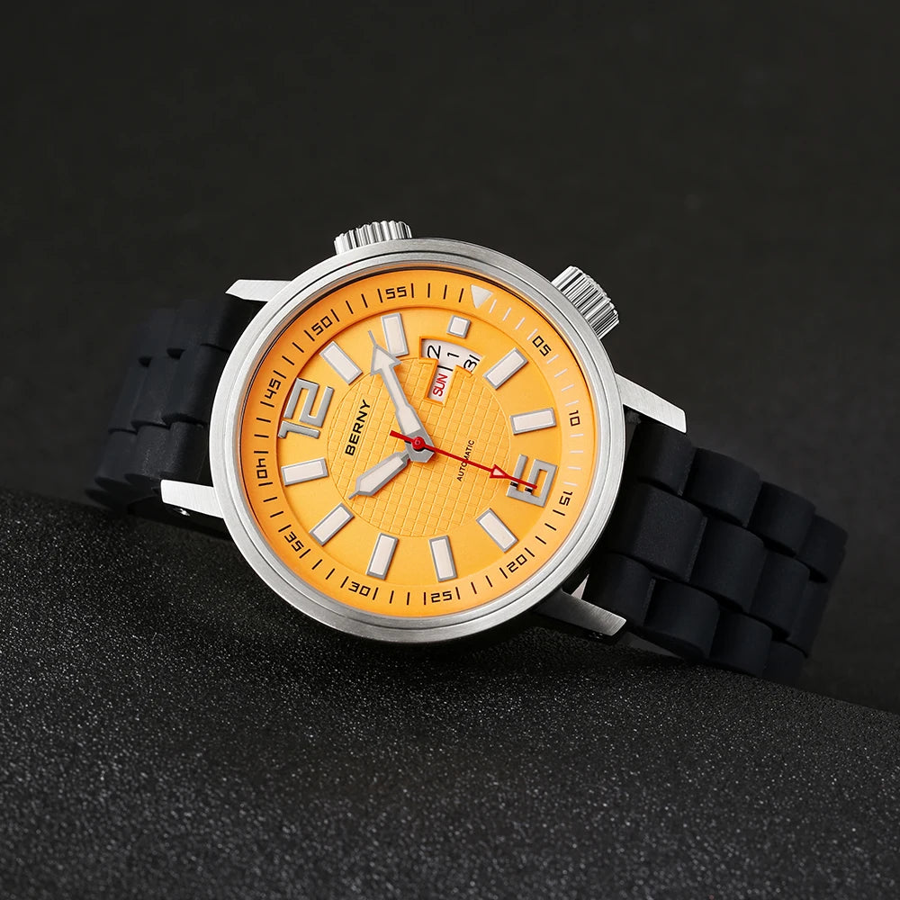 BERNY 20ATM Diver Automatic Mechanical Watch for Men Super Luminous Waterproof Swimming Dive Wristwatch Sapphire Self Winding