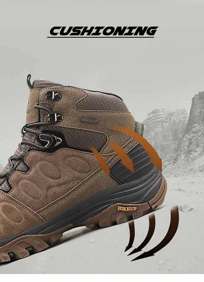 HIKEUP High-Top Men Hiking Boots Winter Outdoor Shoes Lace-Up Non-Slip Sports Casual Trekking Boots Men Suede Warm Shoes