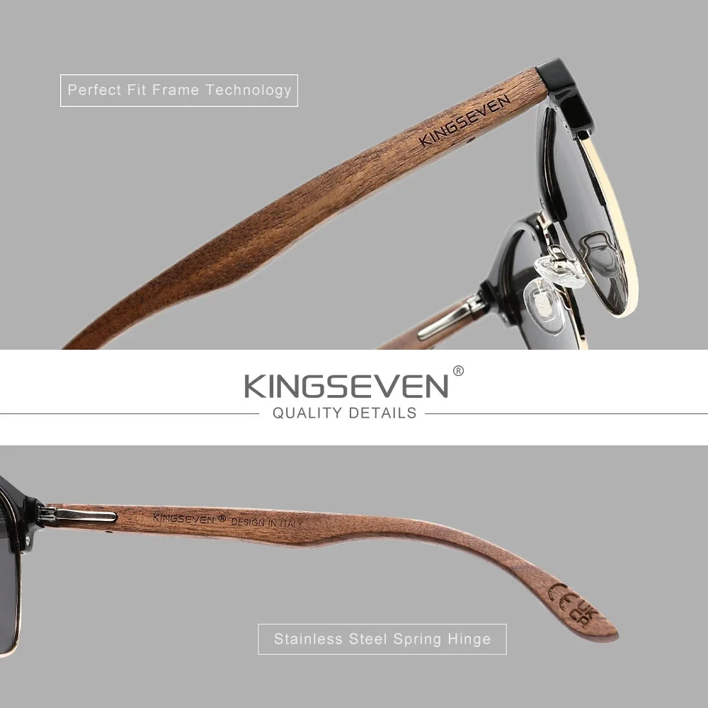 KINGSEVEN Modne okulary przeciwsłoneczne z drewna orzecha czarnego dla kobiet i mężczyzn, polaryzacyjne, w stylu vintage, z filtrem UV400, okulary podróżne W5516
