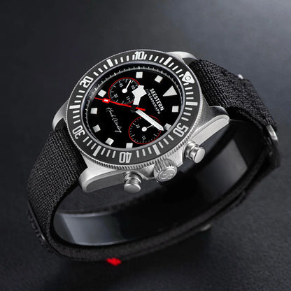 SEESTERN cronógrafo para hombre, reloj mecánico con movimiento Tianjin ST1901, cristal de zafiro, correa de nailon con velcro, esqueleto luminoso