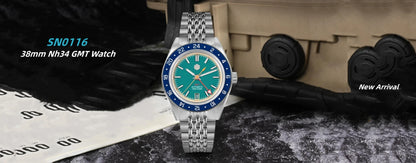 San Martin 39.5mm Limited Edition Full Lume Dial Automatic Mens Watch NH34 GMT 6H Date 10Bar Luxury Kol Saati SN0116W