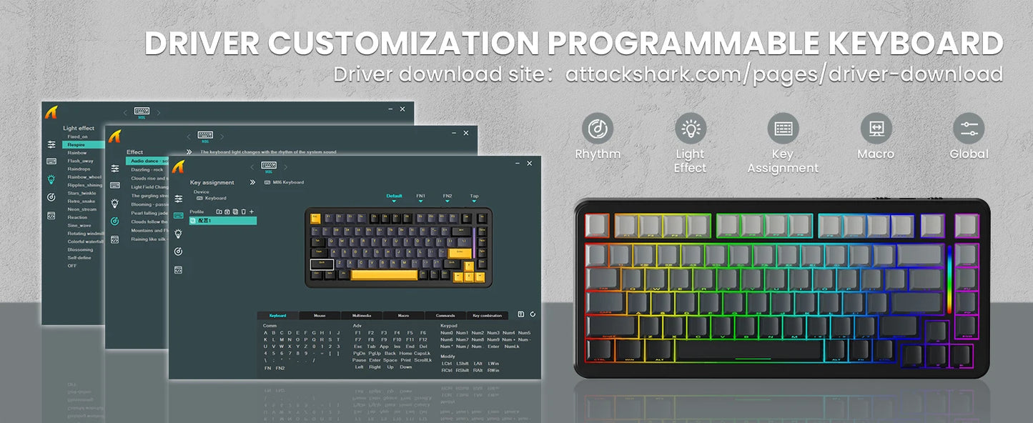 ATTACK SHARK M86 Wireless Mechanical Gaming Keyboard, 75% Gasket Hot Swappable RGB Custom Keyboard, Side Printed PBT Keycaps