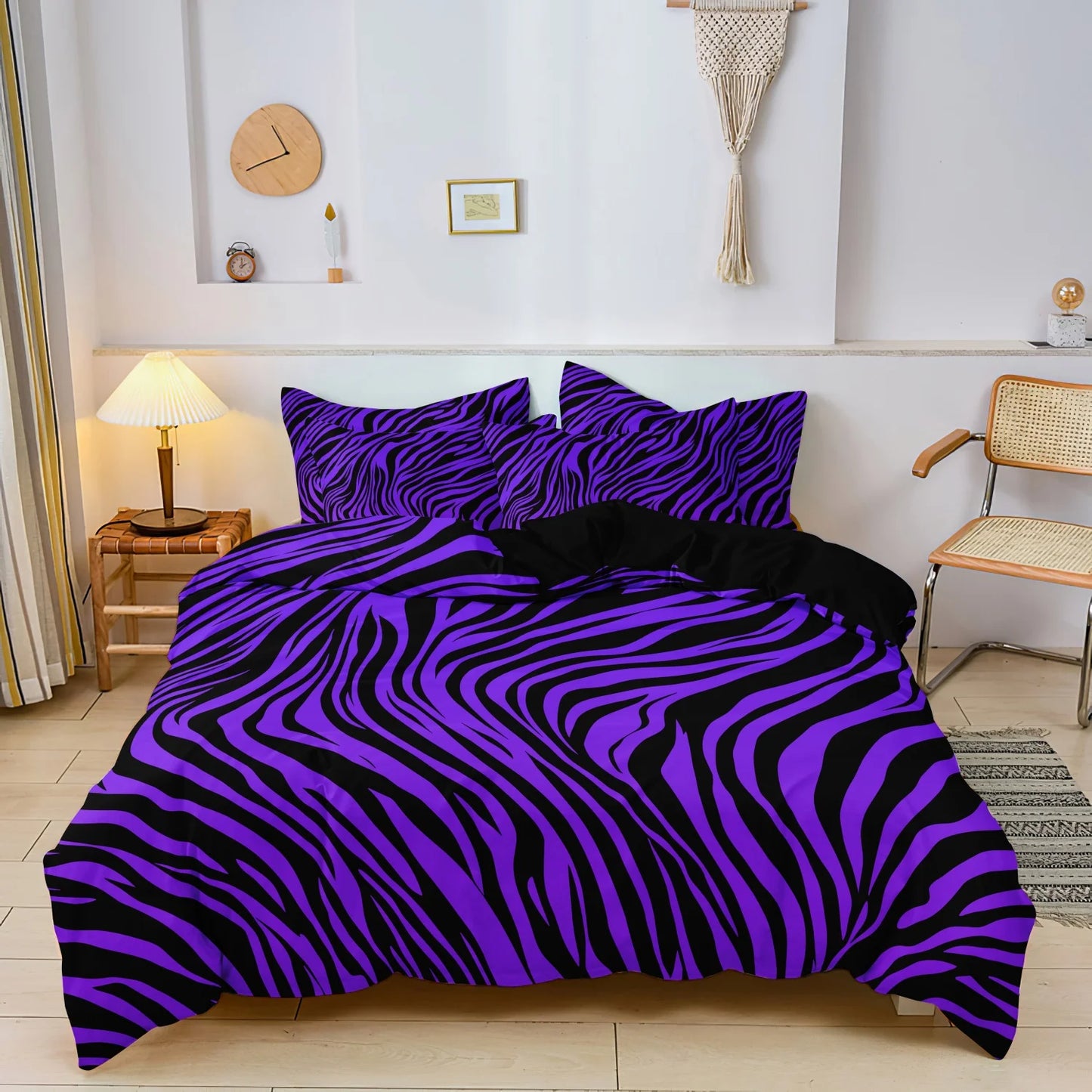 3pcs Bedding Set Rose Red Zebra Print Leopard Print Digital Print Duvet Cover Set, Digital Print, Suitable for Family Hotel Dormitory