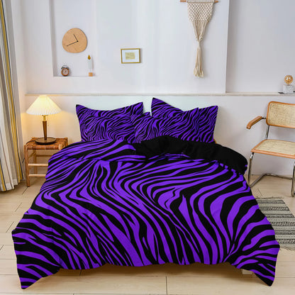 3pcs Bedding Set Rose Red Zebra Print Leopard Print Digital Print Duvet Cover Set, Digital Print, Suitable for Family Hotel Dormitory