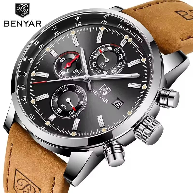 Montre pour homme BENYAR 5102 – Chronographe sportif de luxe à quartz, accessoire de mode d'une grande marque