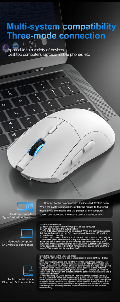 Bezdrátová herní myš SMAILWOLF RS7 Bluetooth, tři režimy, PAW3311, makra s vysokou přesností, pro notebook, gaming i kancelář