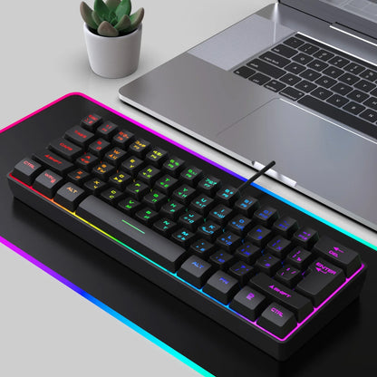 Tastiera da gaming, tastiera ultra-compatta a 61 tasti con retroilluminazione RGB russo/inglese, tastiera da ufficio impermeabile con sensazione meccanica per il gaming