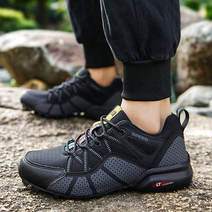 Męskie buty trekkingowe — terenowe buty sportowe outdoor, oddychająca siateczka, antypoślizgowe i odporne na zużycie, do wędrówek i jazdy na rowerze na zewnątrz