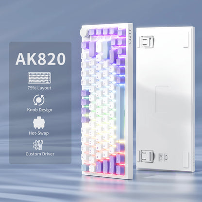 Teclado mecánico con cable AJAZZ AK820 75%: hot‑swappable, retroiluminación RGB/blanca/azul hielo, control con perilla de volumen | Para oficina y gaming