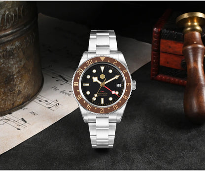 San Martin 39mm NH34 GMT Men Luxury Watch Bidirectional Aluminum Bezel Automatic Mechanical Sapphire 100M Waterproof  SN0109