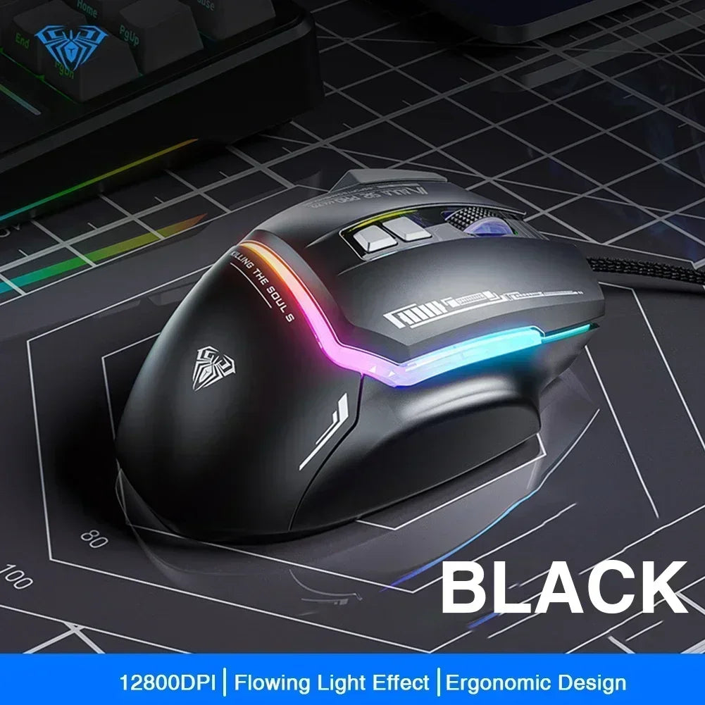 Mouse meccanico cablato AULA S12Pro 1000HZ 12800DPI RGB a bassa latenza con macro personalizzabili, mouse da gaming esports, accessori per PC gamer