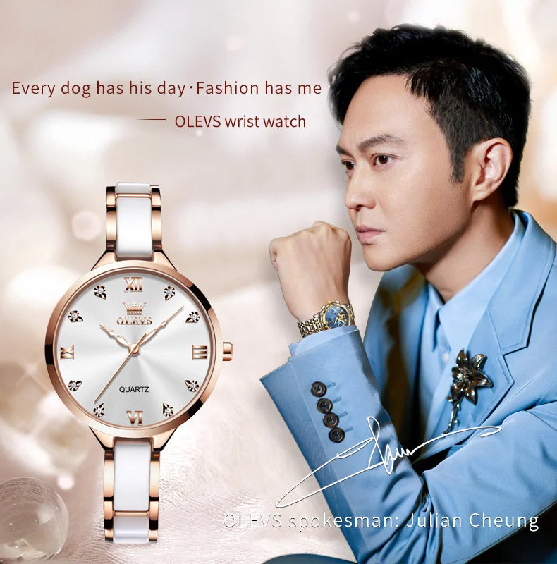 OLEVS 5872 Luxury Women's Watches Elegant Fashion Ceramic strip Waterproof Japan Imports Quartz Watch Dress Lady Watch Simple