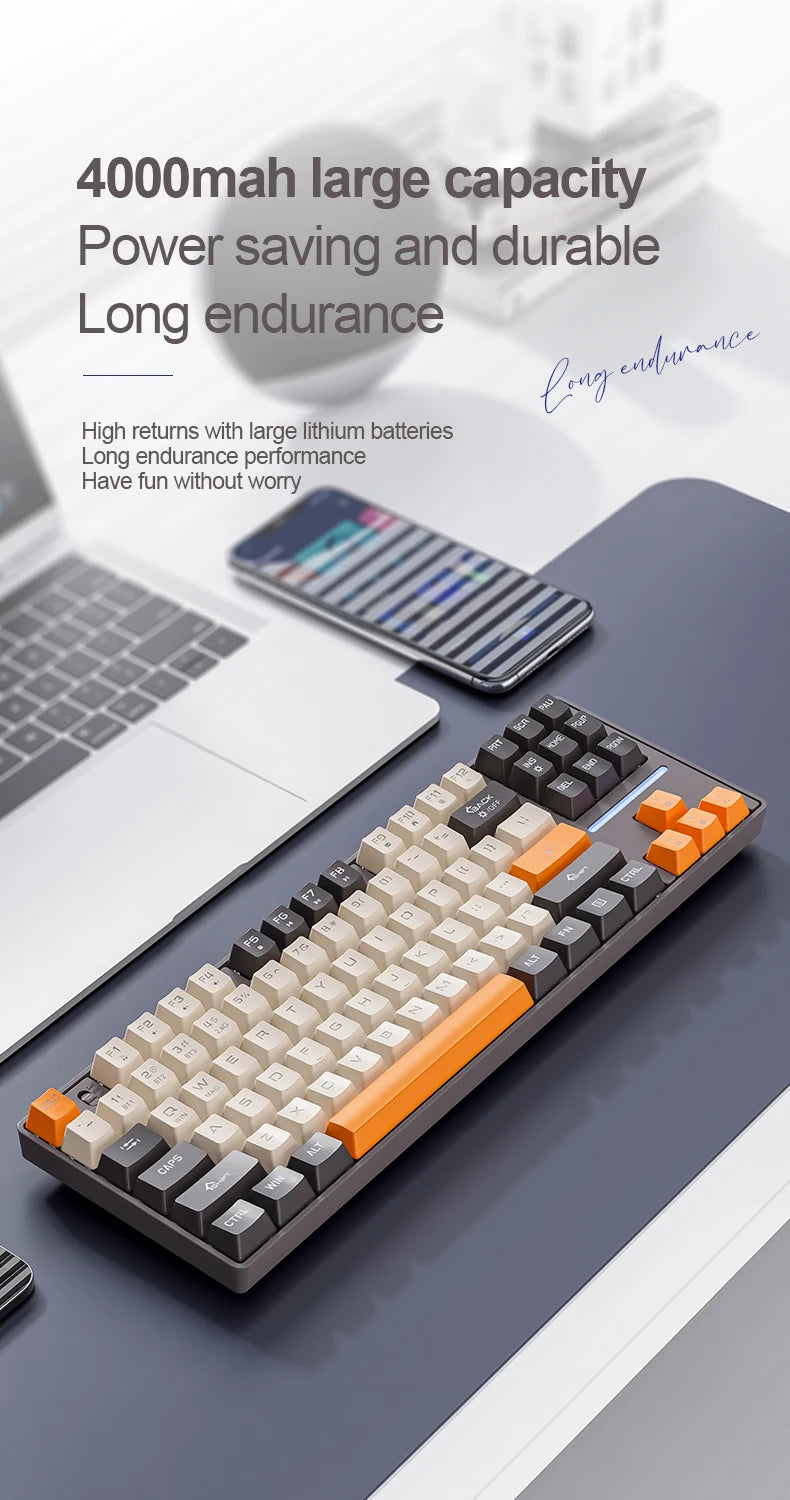 SMAILWOLF MK87 teclado mecânico sem fios Bluetooth para e-sports, com teclas completas, hot-swap e personalização