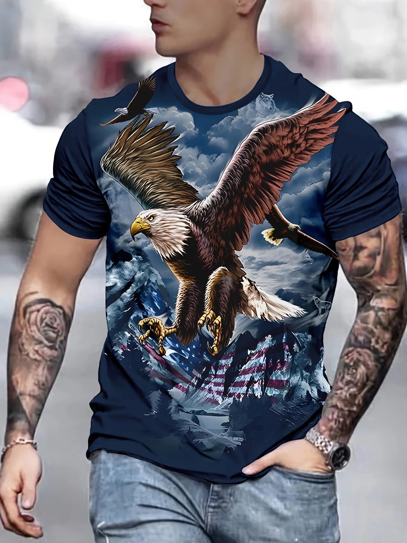 T-shirts Gráficas Fashion Eagle de Luxo — T-shirt de Verão para Homem, Tops Casuais de Manga Curta com Impressão 3D, Roupa Masculina