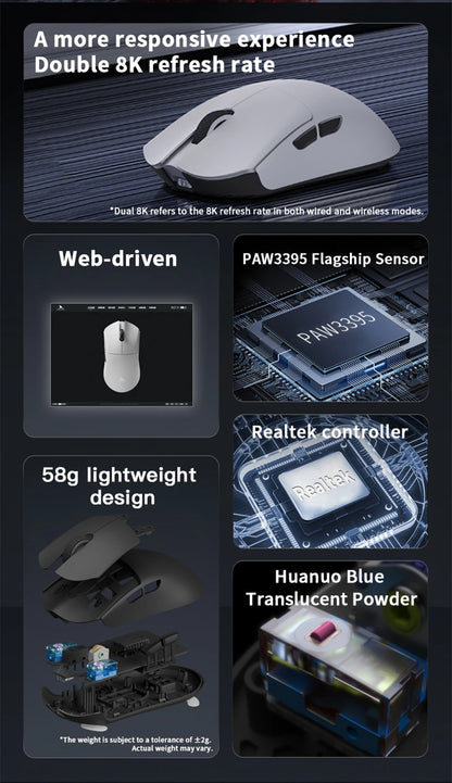 Darmoshark M3 V2 Gaming Mouse Double 8K Wireless Tri Mode 26KDPI PAW3395 Sensor Big Hand Game Macro Mouse For Computer Laptop PC