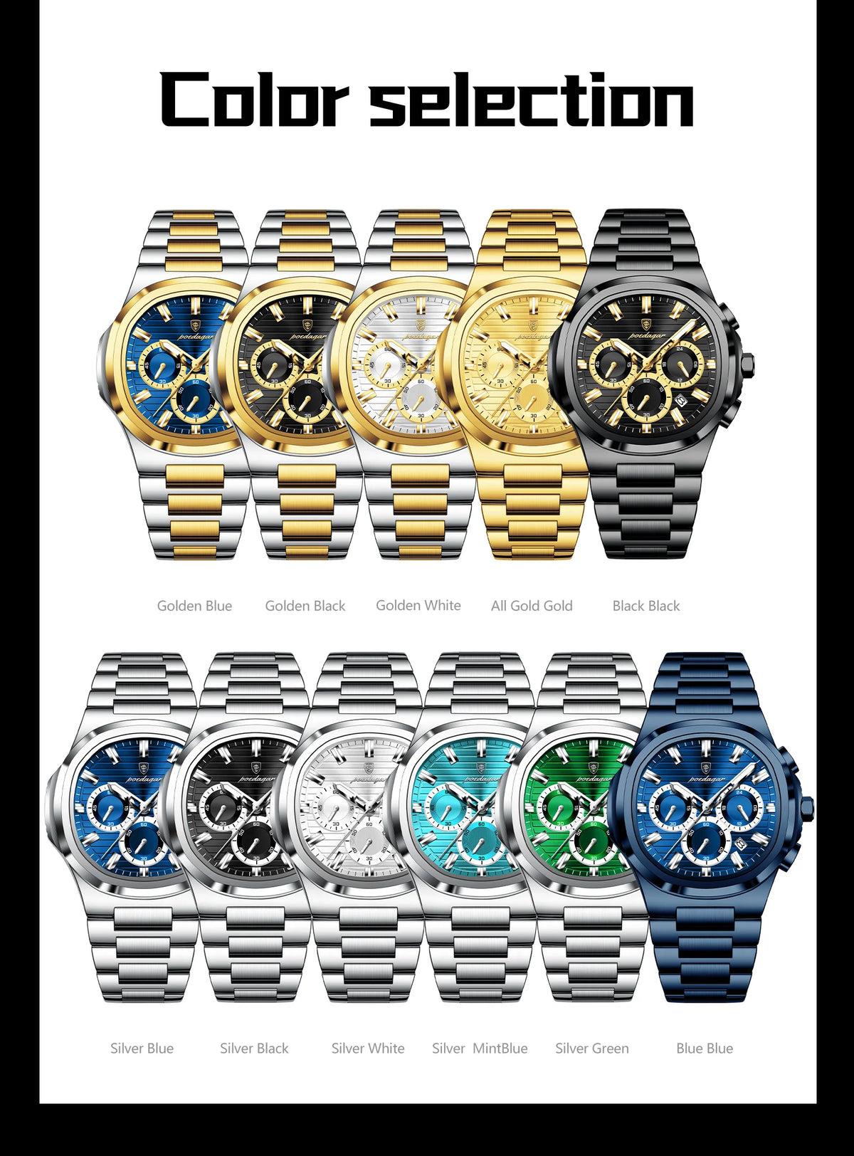 POEDAGAR Top Luxury Man Watch Waterproof Stainless Steel Luminous Men Clock Date Chronograph Quartz Business Men's Watches Reloj