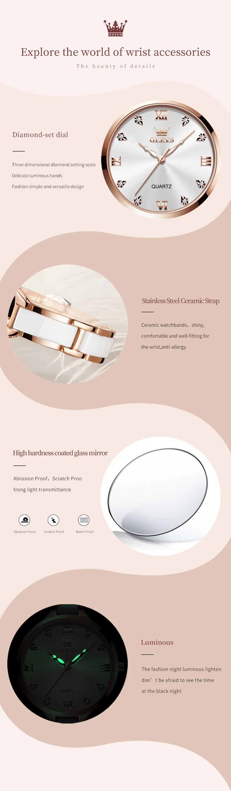 OLEVS 5872 Luxury Women's Watches Elegant Fashion Ceramic strip Waterproof Japan Imports Quartz Watch Dress Lady Watch Simple