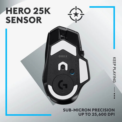 Logitech G502 X Lightspeed Gaming Mouse LIGHTFORCE Hybrid Optical-Mechanical Switches HERO 25K Gaming Sensor Compatible With PC