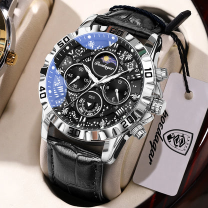 Montre-bracelet de luxe POEDAGAR pour homme – Chronographe sportif, étanche et lumineux, avec bracelet en cuir, mouvement à quartz