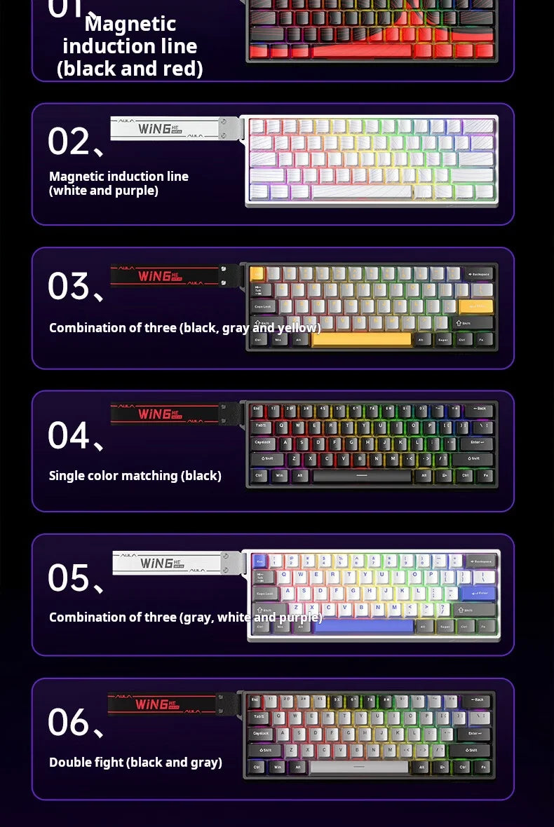 Teclado mecánico personalizado AULA WIN60 HE con conexión por cable, eje magnético RT, para e-sports y juegos, tasa de sondeo de 8K
