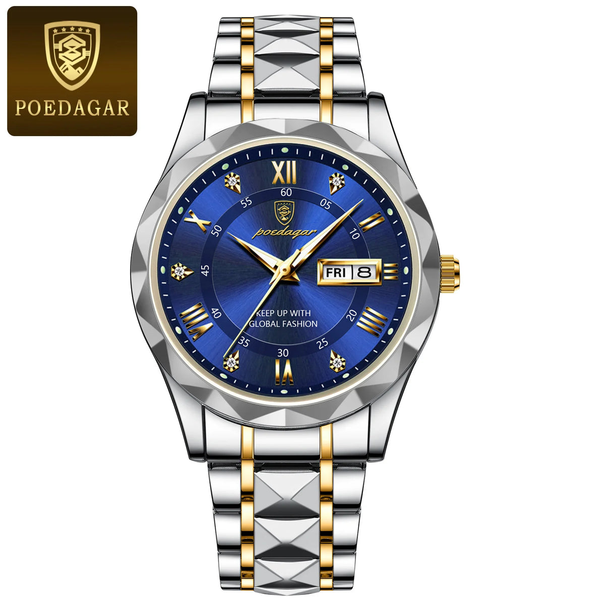 POEDAGAR Business Luxury men’s watch, water-resistant, stainless steel, luminous, with date and day of the week, sporty style, quartz.