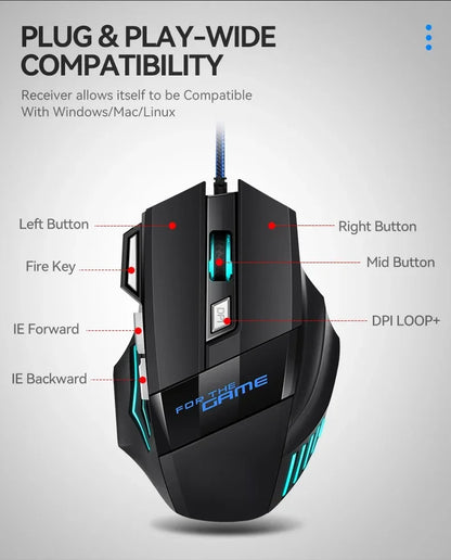 G6 USB Wired Gaming Mouse 7 Buttons with Scroll Wheel 5500DPI Adjustable Optical Ergonomic E-sports Mice for Laptop PC Xiaomi