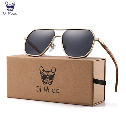 Oi Wood Fashion Alloy Solglasögon för män och kvinnor, polariserade solglasögon i trä, för bilkörning, UV400, Oculos De Sol 8059