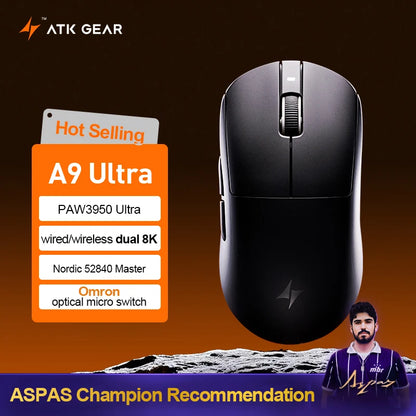 ATK Dragonfly A9 Ultimate trådløs gamingmus A9 Air PAW3950 ultralet ergonomisk e-sportsmus til gamere FPS CSGO A9 Ultra