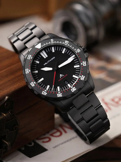 Militado Ml16 PVD Black Quartz Wrist Watches VH31/Ronda 515 39Mm Retro Watch Sapphire Luminous BGW9 200M Waterproof Dive Watch