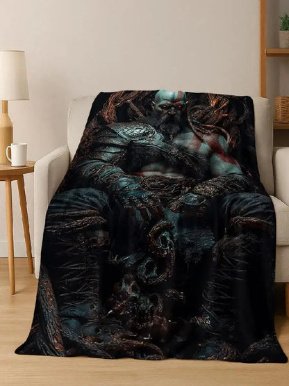 A Classics God of War Kratos Gamer Flannel Throw Blanket Soft Cozy Warm for Home Bedroom Bed Sofa Gift