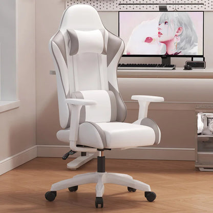 Chaise de gaming ergonomique avec accoudoirs 4D, hauteur réglable, siège en cuir PU, base en fer, pieds en forme d'épée, vérin à gaz 2 étapes, pour bureau