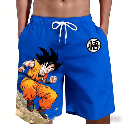 Nové šortky s potiskem anime symbolu kanji Goku z Dragon Ball – ležérní, volné, vysoce kvalitní, trendy grafika, letní, rychleschnoucí