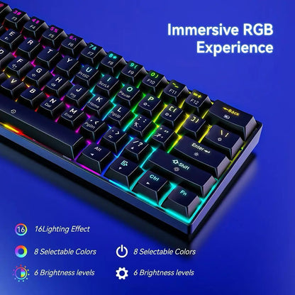 Mini 61Key Wireless Tri-mode Keyboard Bluetooth RGB Backlight Silent Mechanical Feel Portable Film Keyboard For Game Office Home