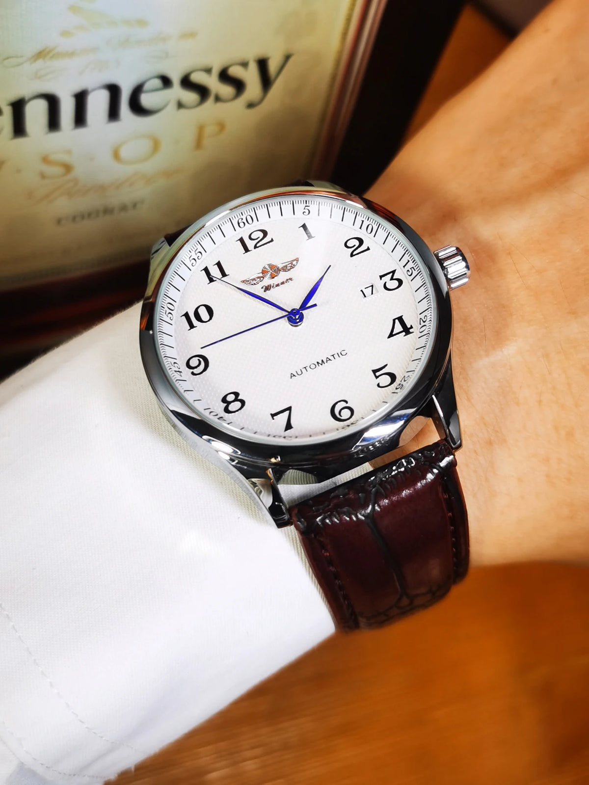 Montre pour homme WINNER – Style classique, rétro et élégant – Montre mécanique automatique avec calendrier – Marque de luxe, boîtier en acier et bracelet en cuir