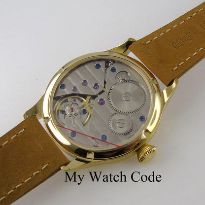 Vintage PARNIS Mechanical Hand Winding Watch Men Gold 44mm Steel Wristwatch Sport 17 Jewels 6497 Movtt Khaki Band Glass Back