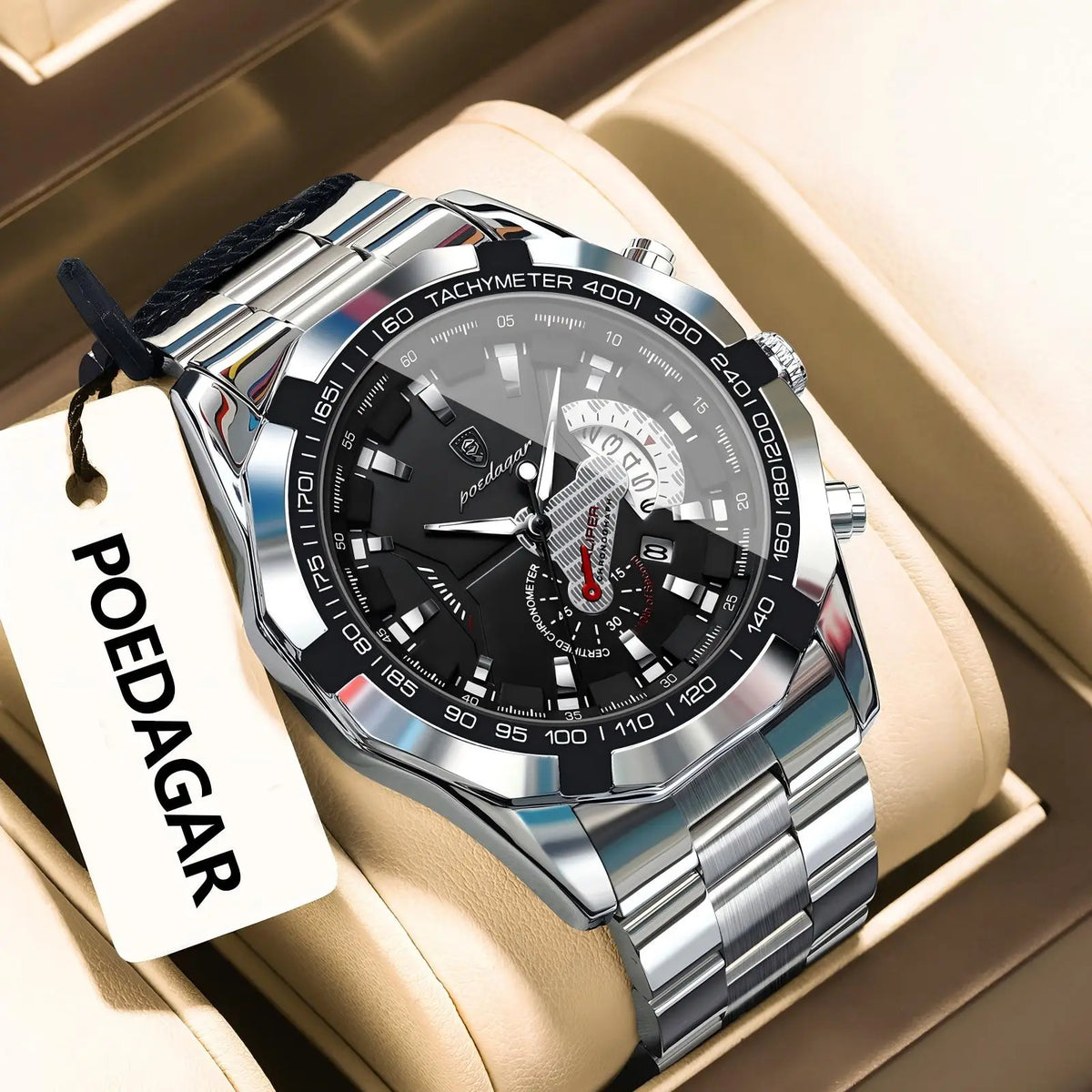 Montre homme de luxe POEDAGAR, étanche, lumineuse, date, sport, bracelet en acier inoxydable, mouvement à quartz.