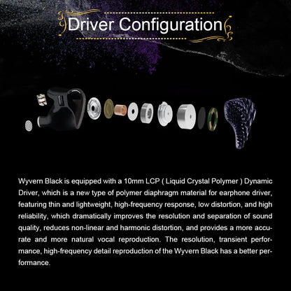 Celest Wyvern Black In-Ear Monitor Wired IEM Gaming Earbuds with Microphone HiFi Bass 10mm Driver Detachable Cable