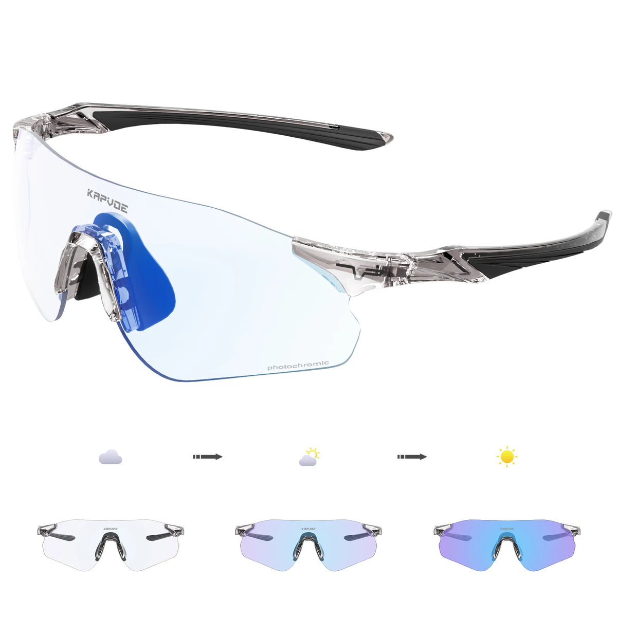 Kapvoe Neue Outdoor-Lauf- und Fahrradbrille, photochrome Sonnenbrille für Damen und Herren, Sportbrille für Marathon und Radfahren, UV400-Schutzbrille