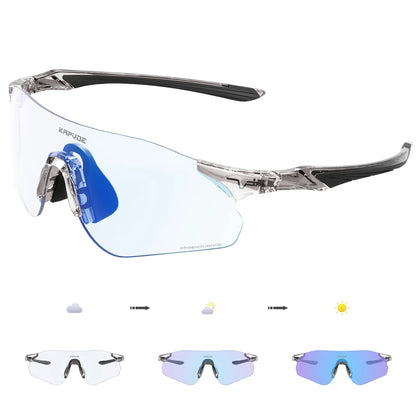 Kapvoe Neue Outdoor-Lauf- und Fahrradbrille, photochrome Sonnenbrille für Damen und Herren, Sportbrille für Marathon und Radfahren, UV400-Schutzbrille