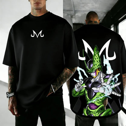 Dragon Ball Cell Anime-inspirerad kortärmad T-shirt i retrostil, lös passform, streetstyle, sommar, herr, Y2K-top, familj, förälder-barn