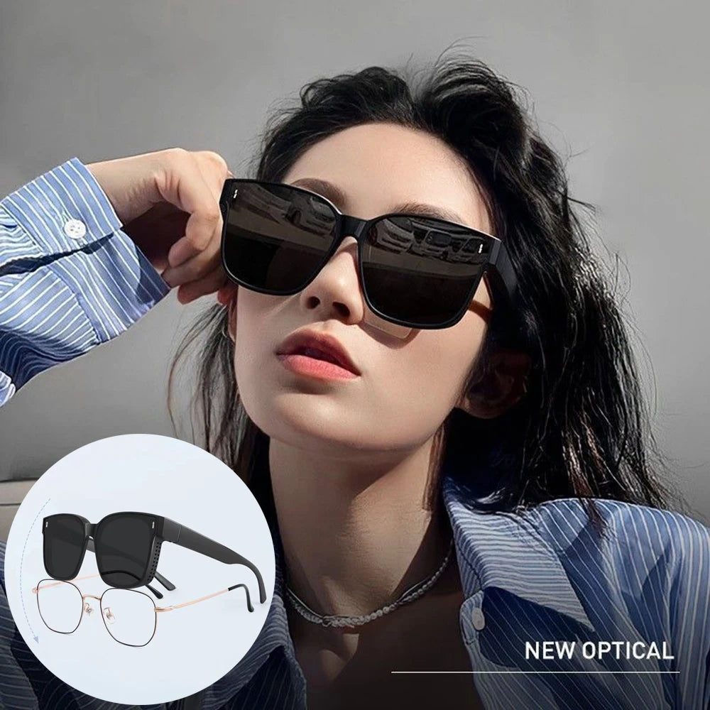 Gafas de sol polarizadas de moda para llevar sobre gafas graduadas para miopía; gafas portátiles para hombre y mujer, de estilo vintage, para pesca y conducción