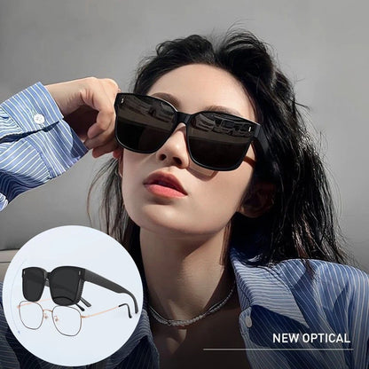 Gafas de sol polarizadas de moda para llevar sobre gafas graduadas para miopía; gafas portátiles para hombre y mujer, de estilo vintage, para pesca y conducción