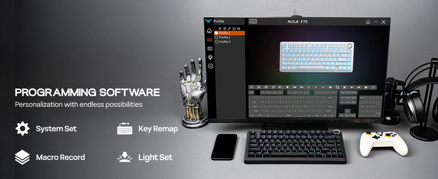 EPOMAKER x AULA F75 Teclado mecánico con cable 75% ANSI US Layout, montaje gasket, hot-swap, para Mac/WIN/Android, con perilla