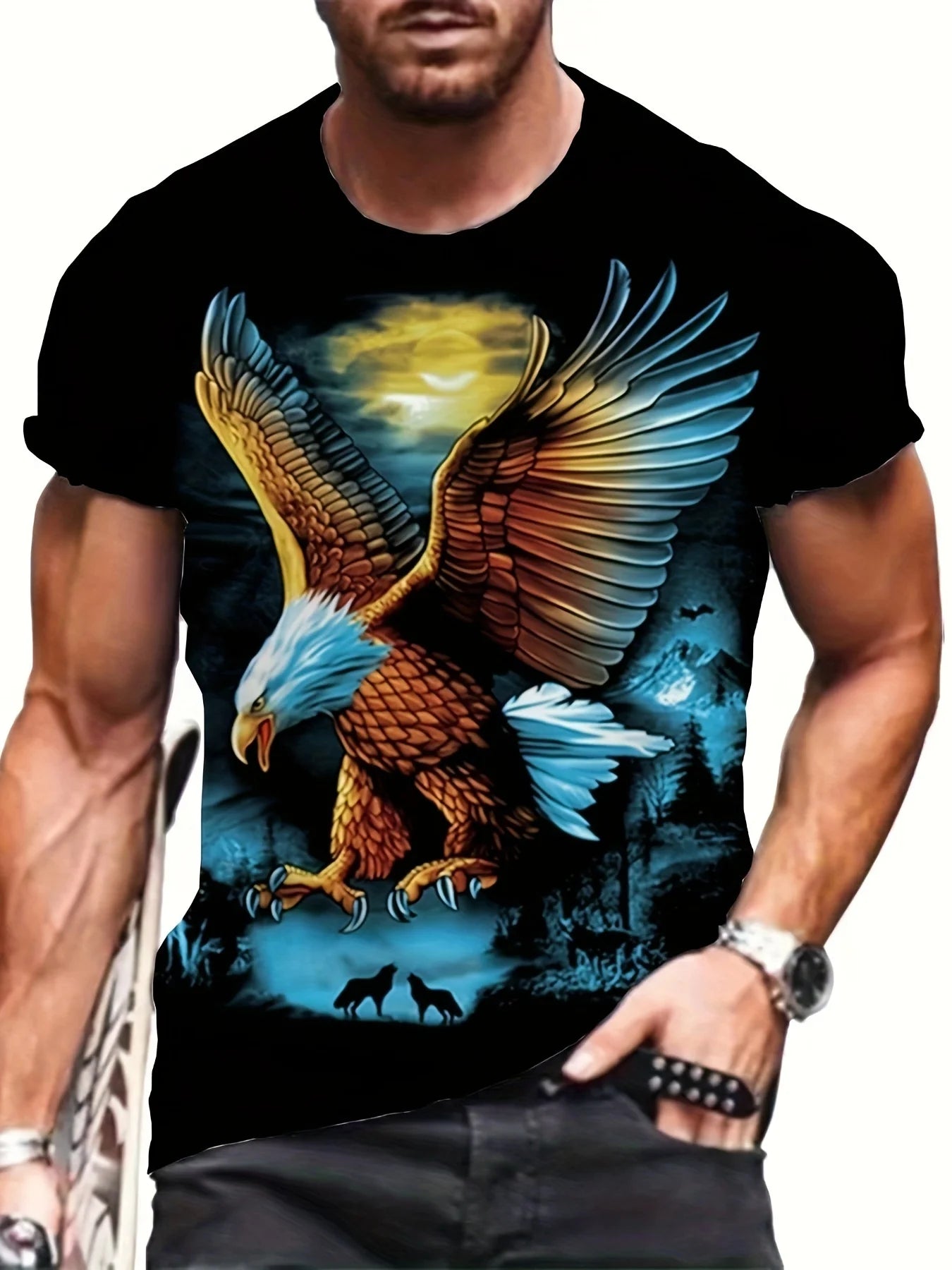 T-shirts Gráficas Fashion Eagle de Luxo — T-shirt de Verão para Homem, Tops Casuais de Manga Curta com Impressão 3D, Roupa Masculina
