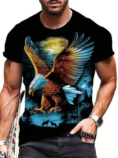 T-shirts Gráficas Fashion Eagle de Luxo — T-shirt de Verão para Homem, Tops Casuais de Manga Curta com Impressão 3D, Roupa Masculina