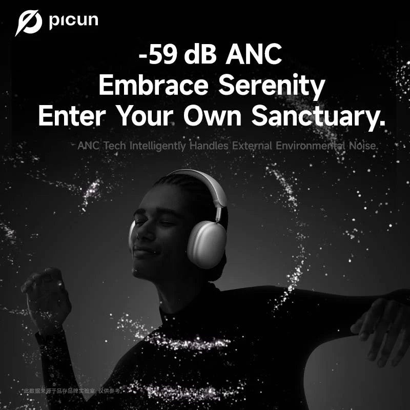 Cuffie wireless Picun F8MAX ANC, cancellazione attiva del rumore ibrida 59dB, audio spaziale, auricolari Bluetooth 6.0, headset over-ear 180H