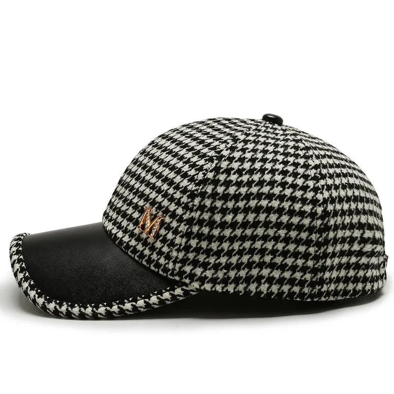 Fashions Check Baseball Cap for Women Winter Keep Warm Windproof Street Wild Trend Cap