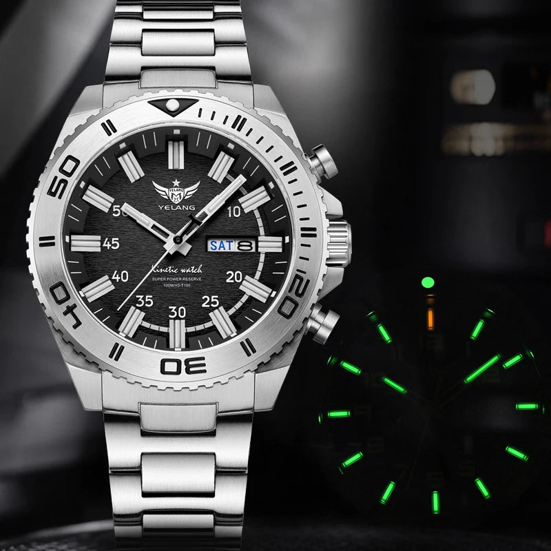 Yelang Watches V1035 44mm Men Diving Watch Human Kinetic Energy Watch 100m Waterproof Watches luminous Japan PX83 Sapphire